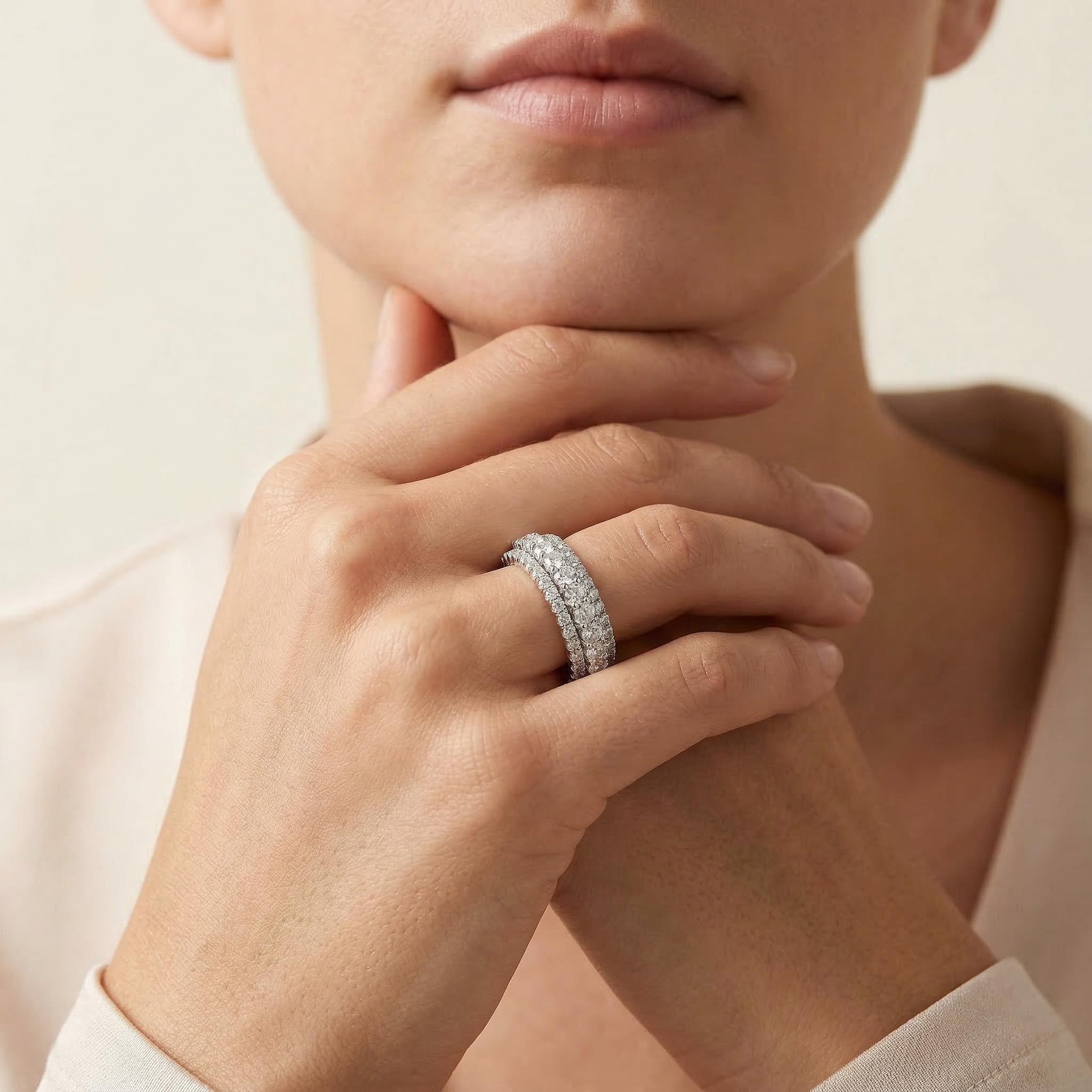  Iced Triple Row Fidget Spinner Ring Triple