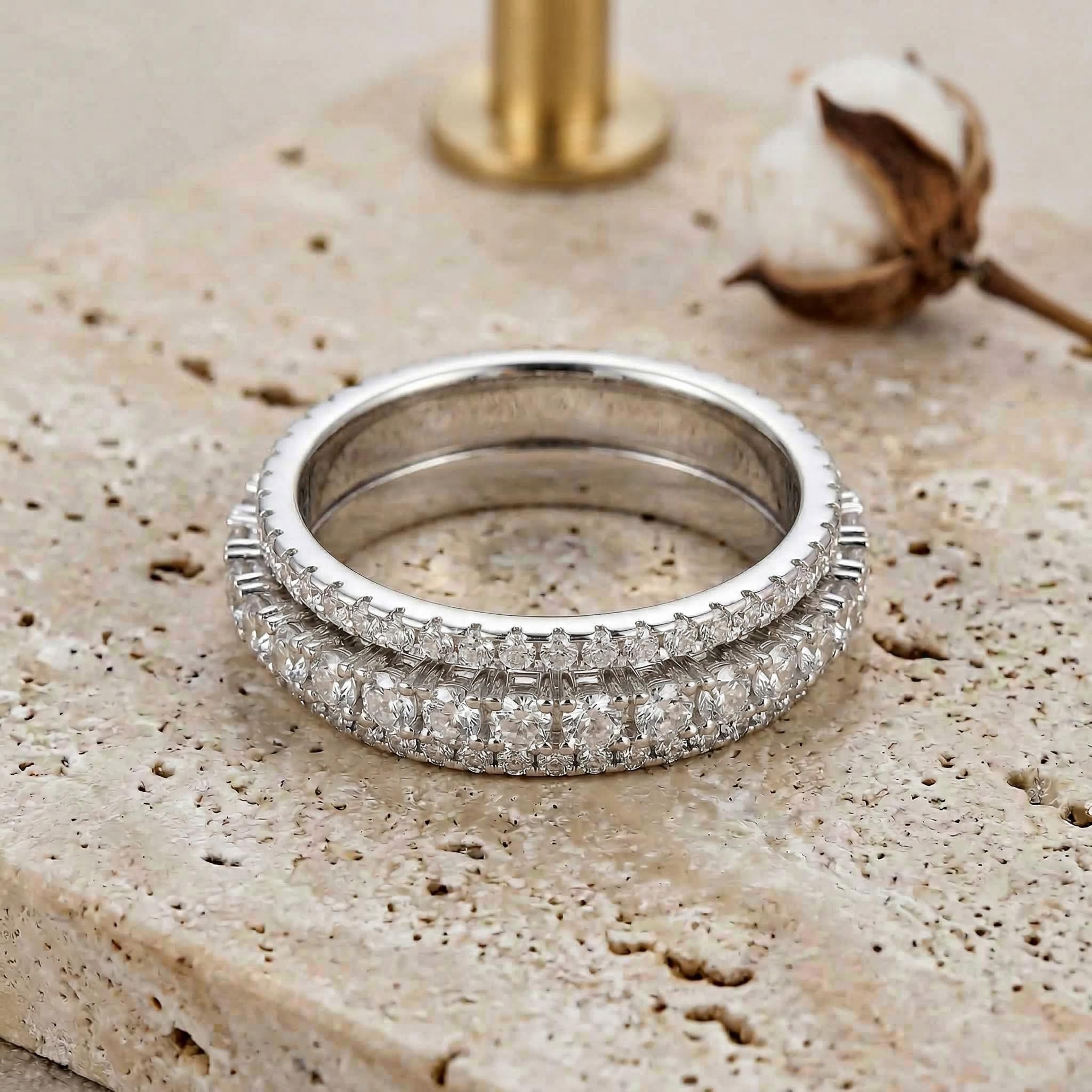  Iced Triple Row Fidget Spinner Ring Triple