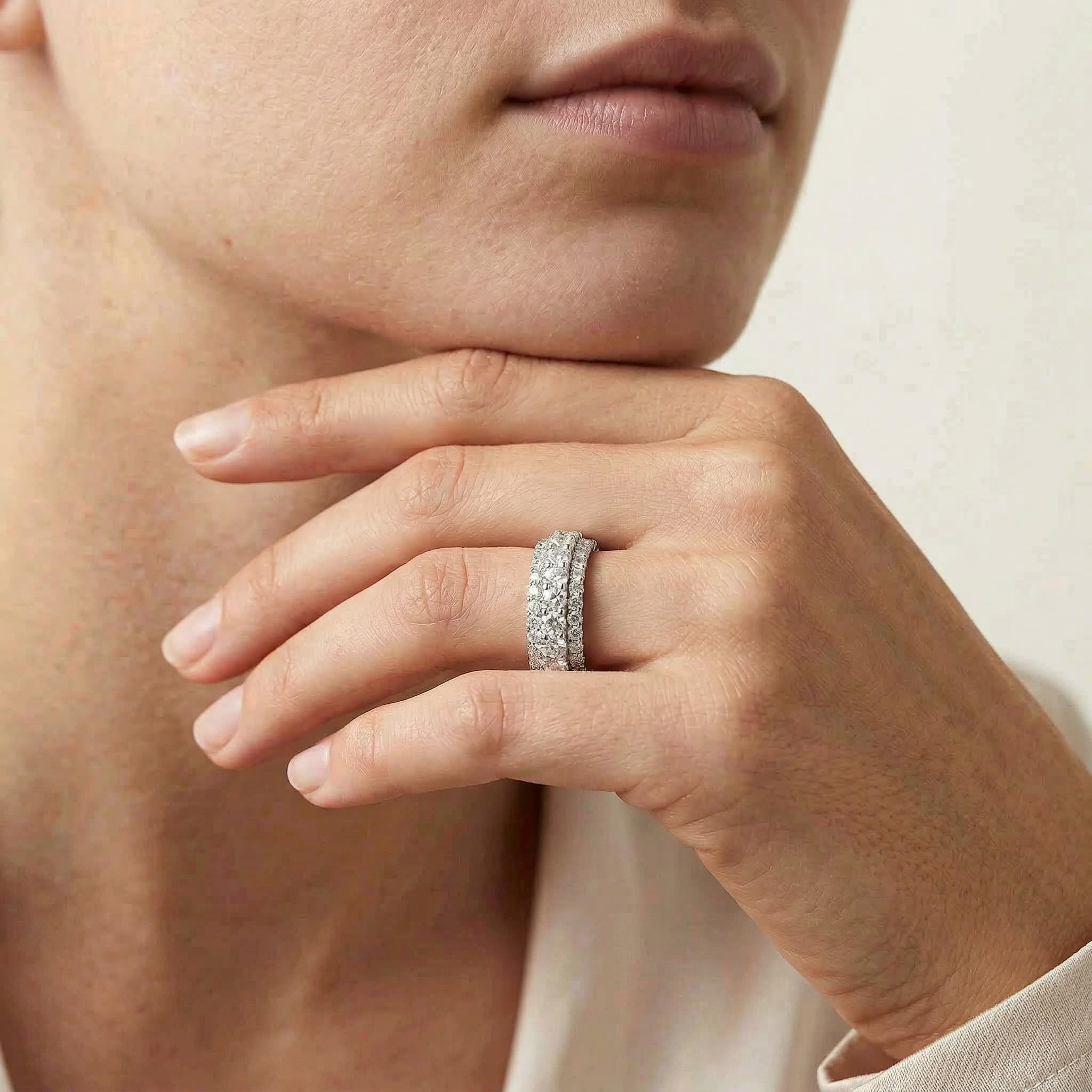  Iced Triple Row Fidget Spinner Ring Triple