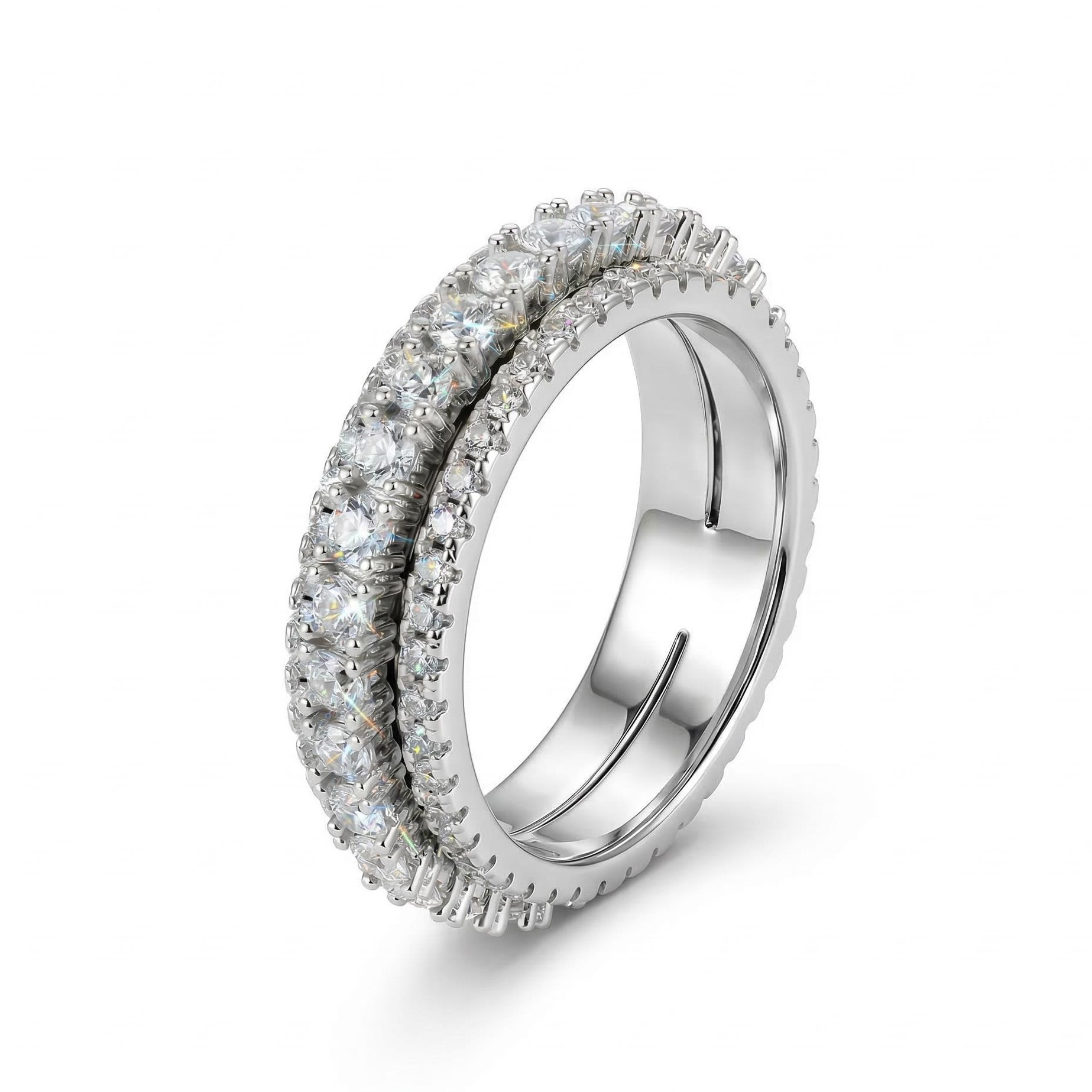  Iced Triple Row Fidget Spinner Ring Triple