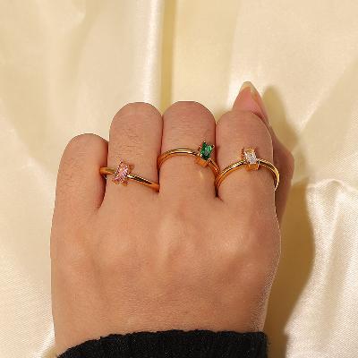 Gold Stainless Steel Baguette Ring