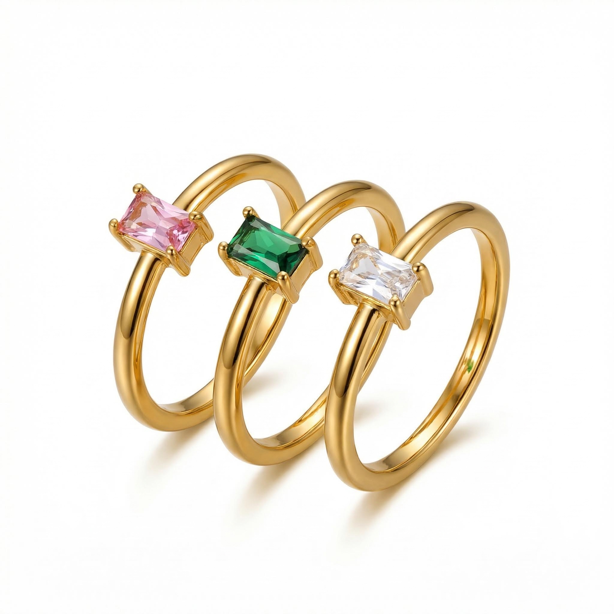 Gold Stainless Steel Baguette Ring