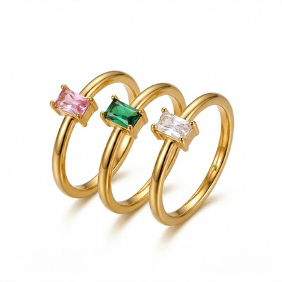 Gold Stainless Steel Baguette Ring