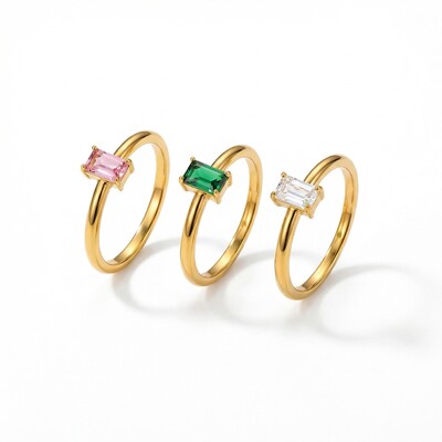 Gold Stainless Steel Baguette Ring