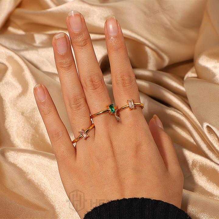 Gold Stainless Steel Baguette Ring