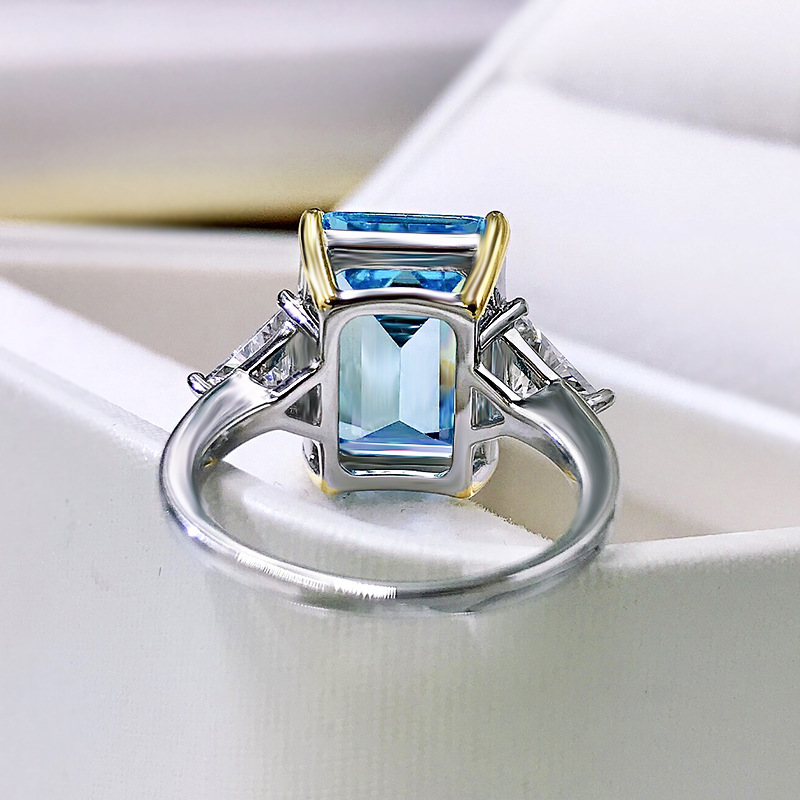  Emerald Cut Sterling Silver Engagement Ring