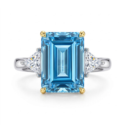  Emerald Cut Sterling Silver Engagement Ring