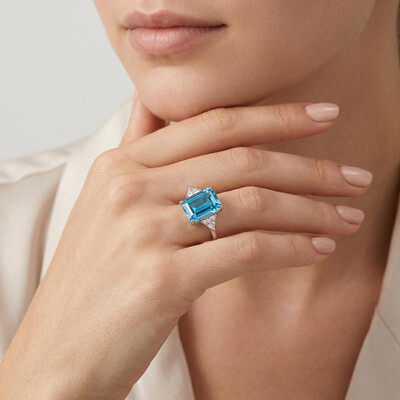  Emerald Cut Sterling Silver Engagement Ring