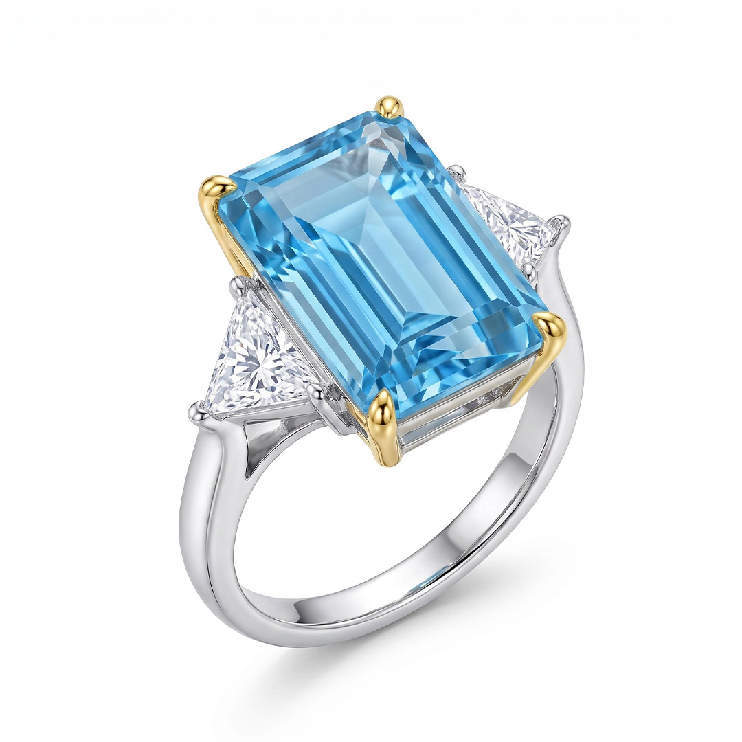  Emerald Cut Sterling Silver Engagement Ring