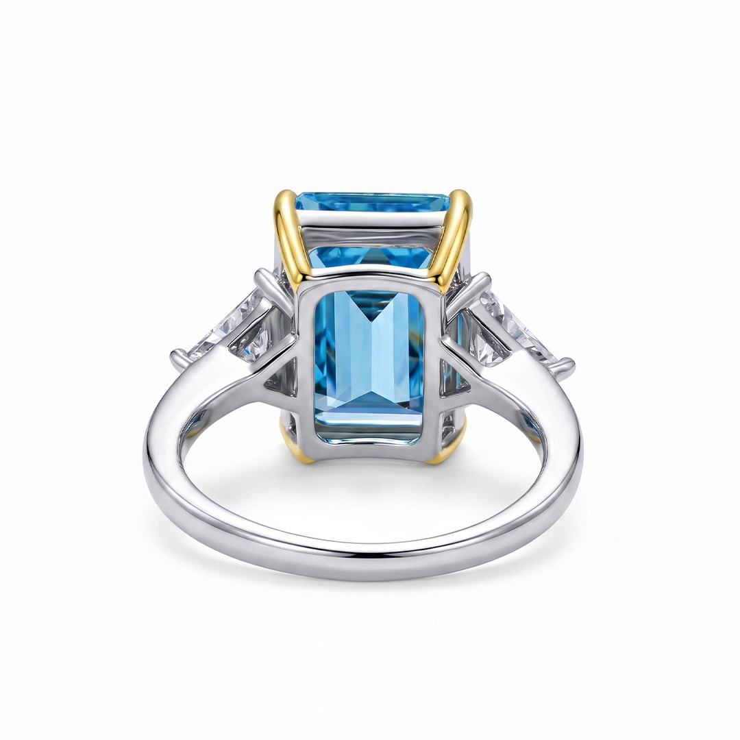  Emerald Cut Sterling Silver Engagement Ring