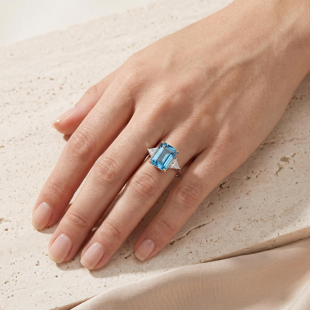  Emerald Cut Sterling Silver Engagement Ring