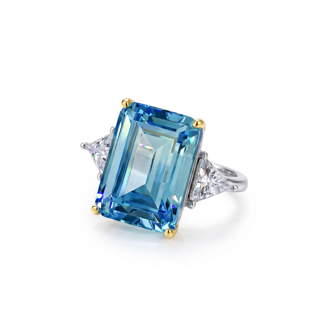  Emerald Cut Sterling Silver Engagement Ring