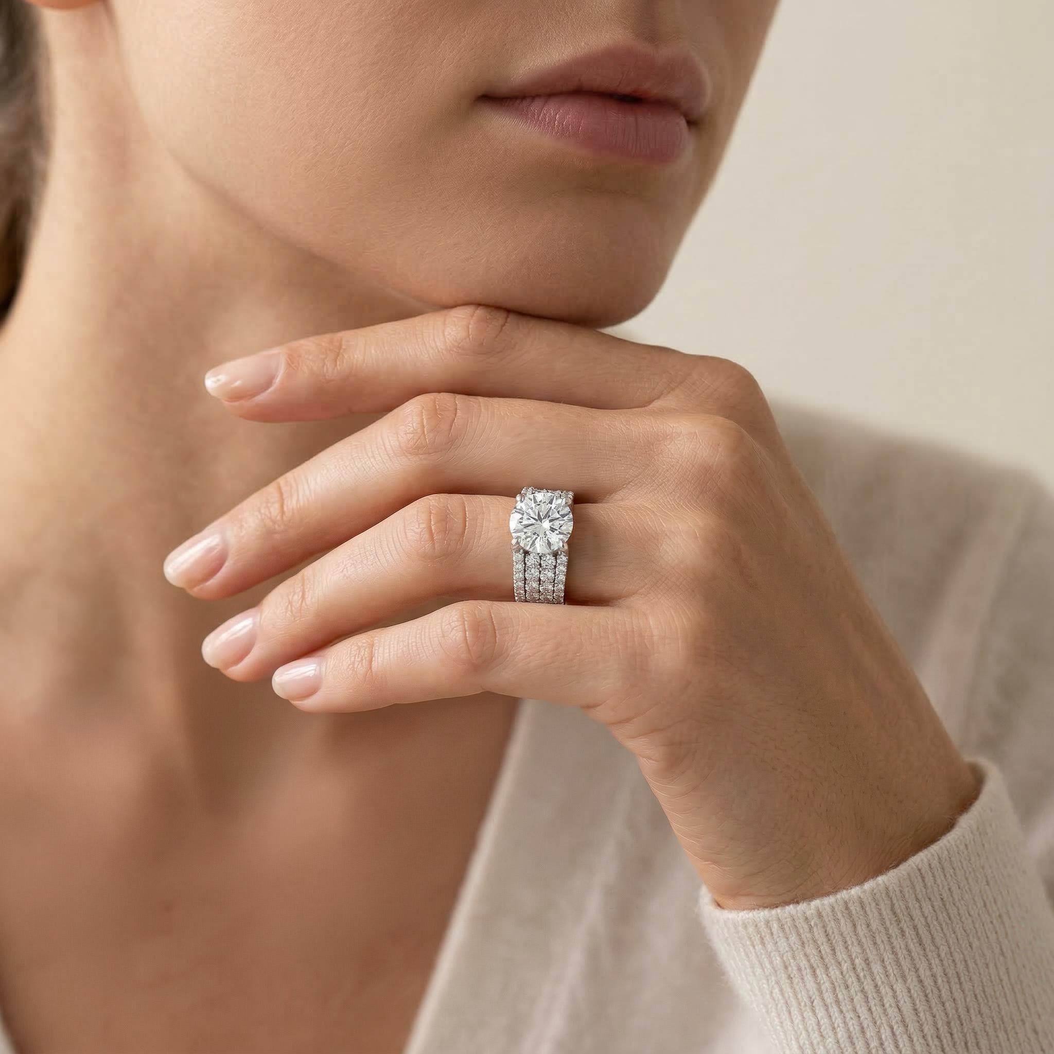 3.2 Ct Round Cut Paved Ring