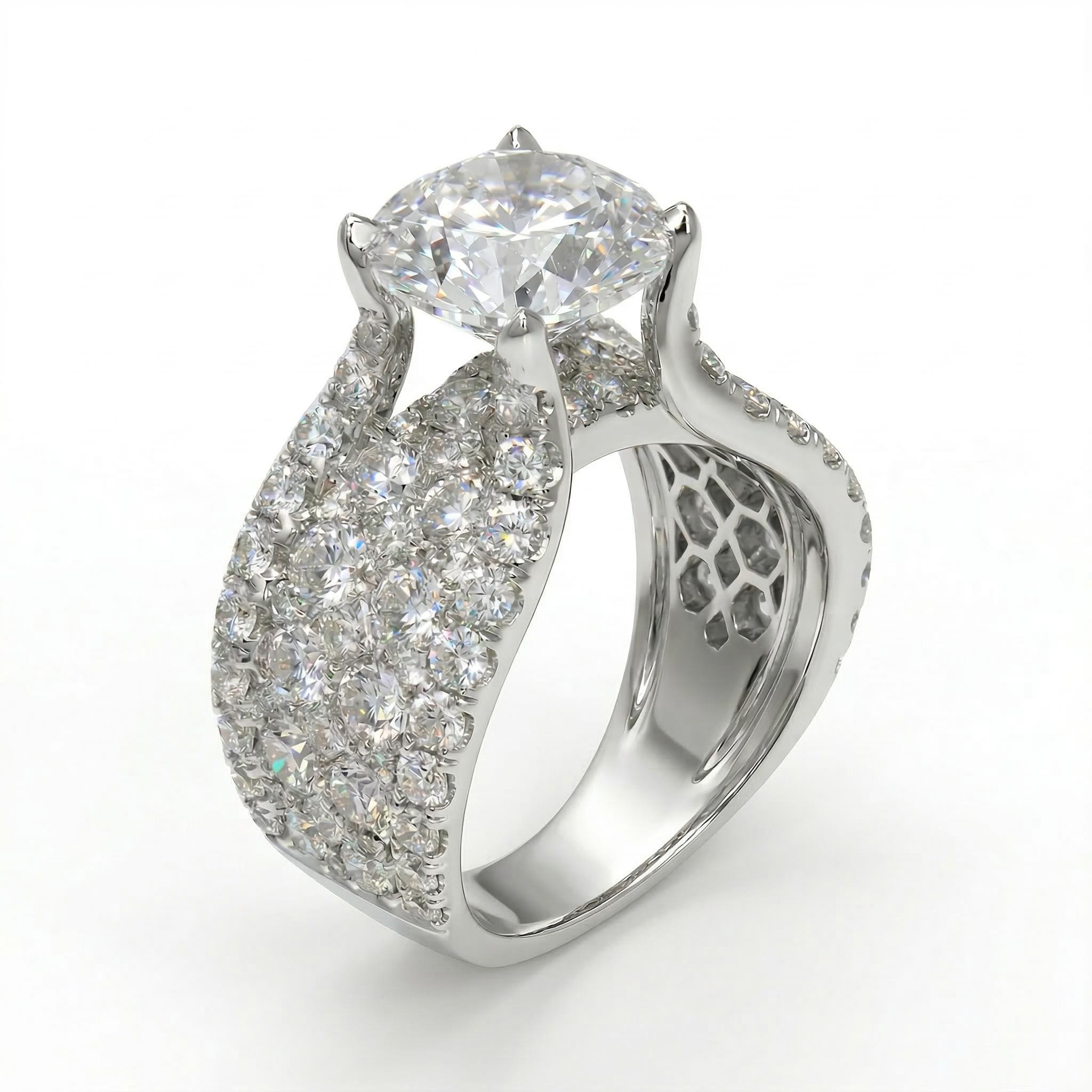3.2 Ct Round Cut Paved Ring