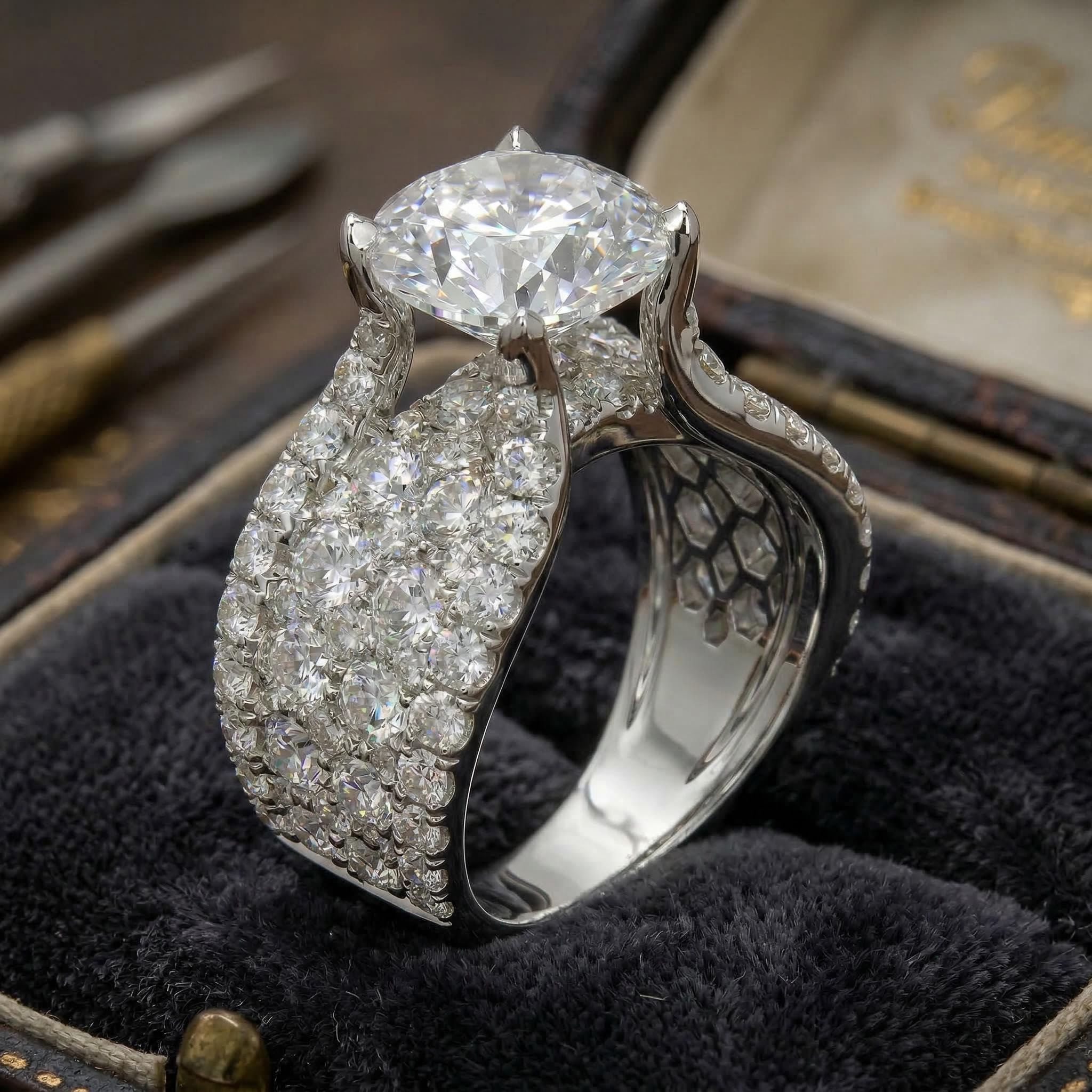 3.2 Ct Round Cut Paved Ring