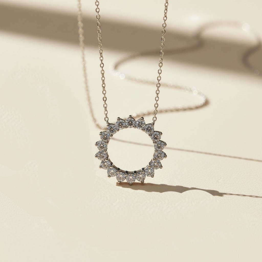 Women's Circle Paved Necklace