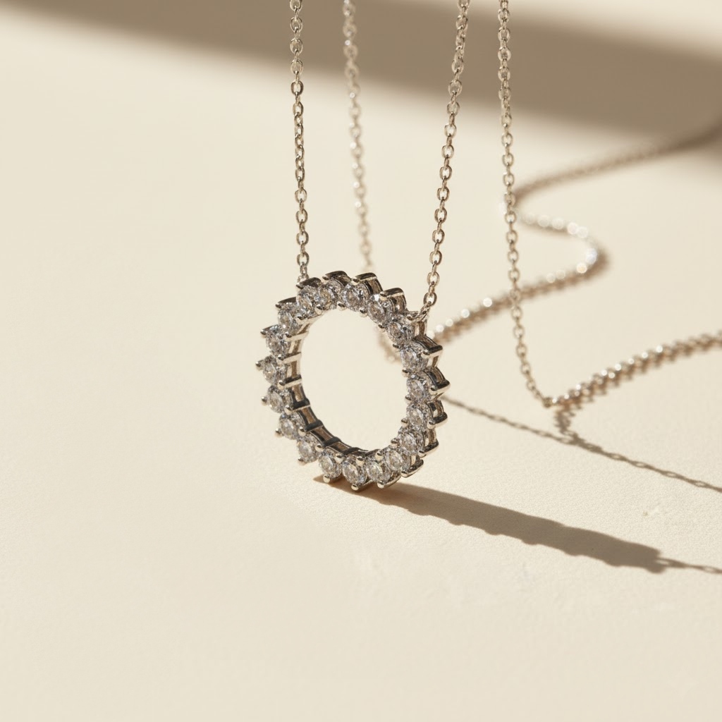 Women's Circle Paved Necklace