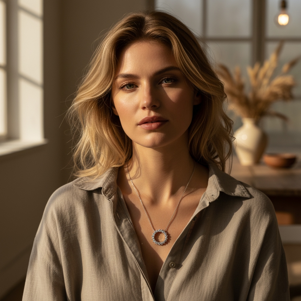 Women's Circle Paved Necklace