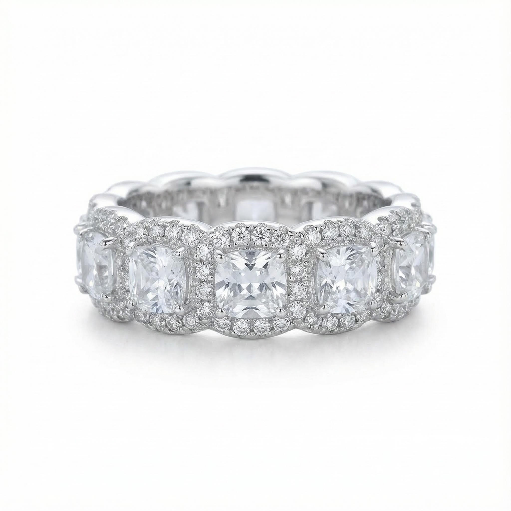 5Pcs Stacking Ring Set - Round Cut Cushion Cut Halo Ring