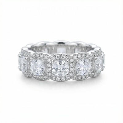 5Pcs Stacking Ring Set - Round Cut Cushion Cut Halo Ring