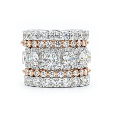 5Pcs Stacking Ring Set - Round Cut Cushion Cut Halo Ring