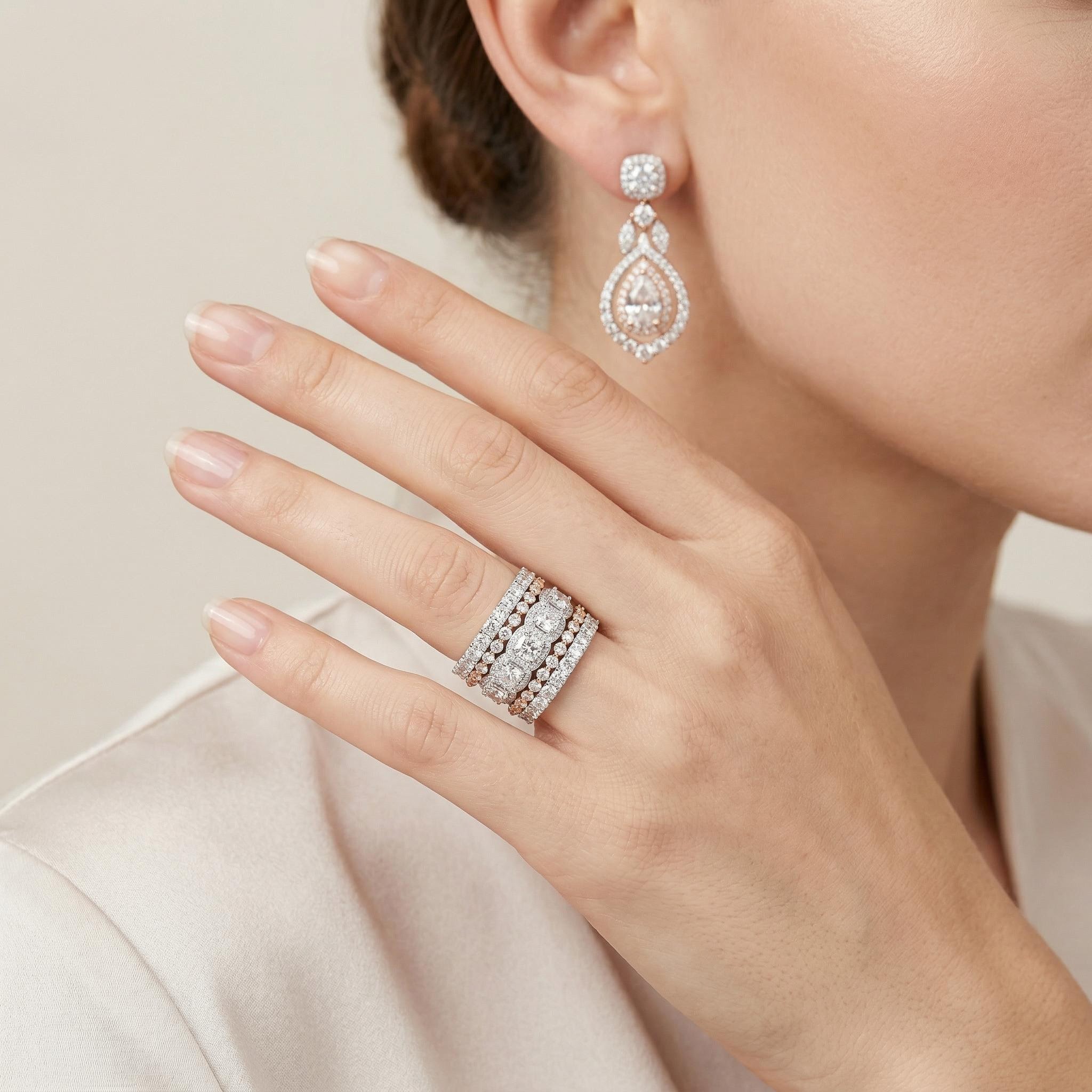 5Pcs Stacking Ring Set - Round Cut Cushion Cut Halo Ring