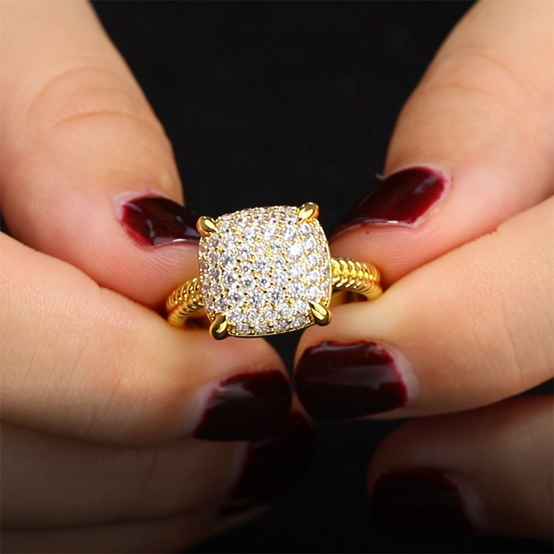 Fashion Micro Pave Ring in Sterling Silver with Yellow Gold Plating