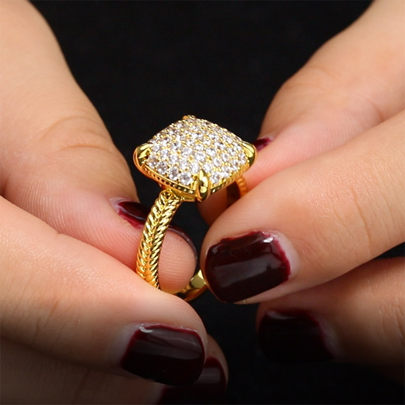 Fashion Micro Pave Ring in Sterling Silver with Yellow Gold Plating