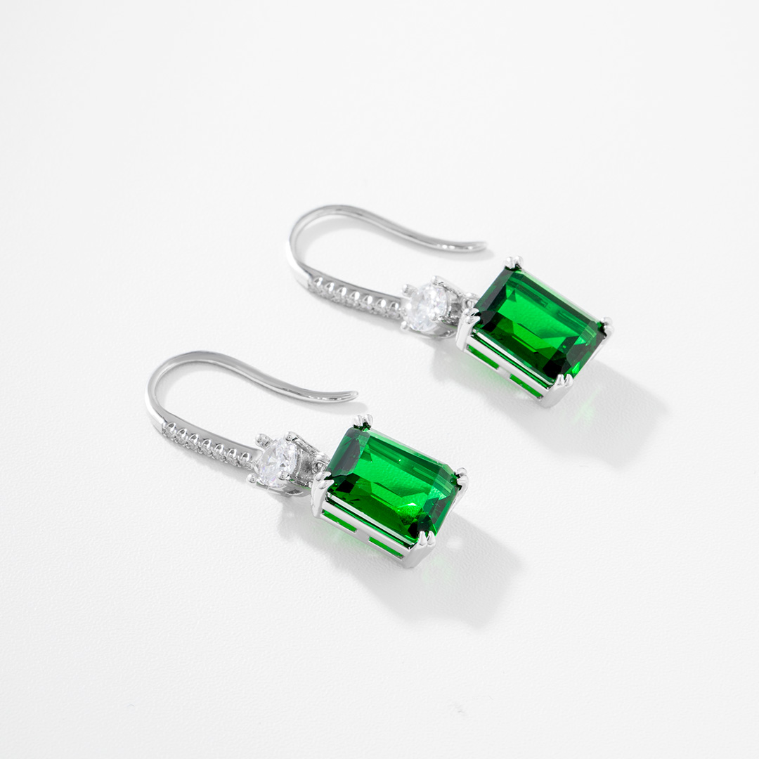  Green Emerald Cut Drops Earrings