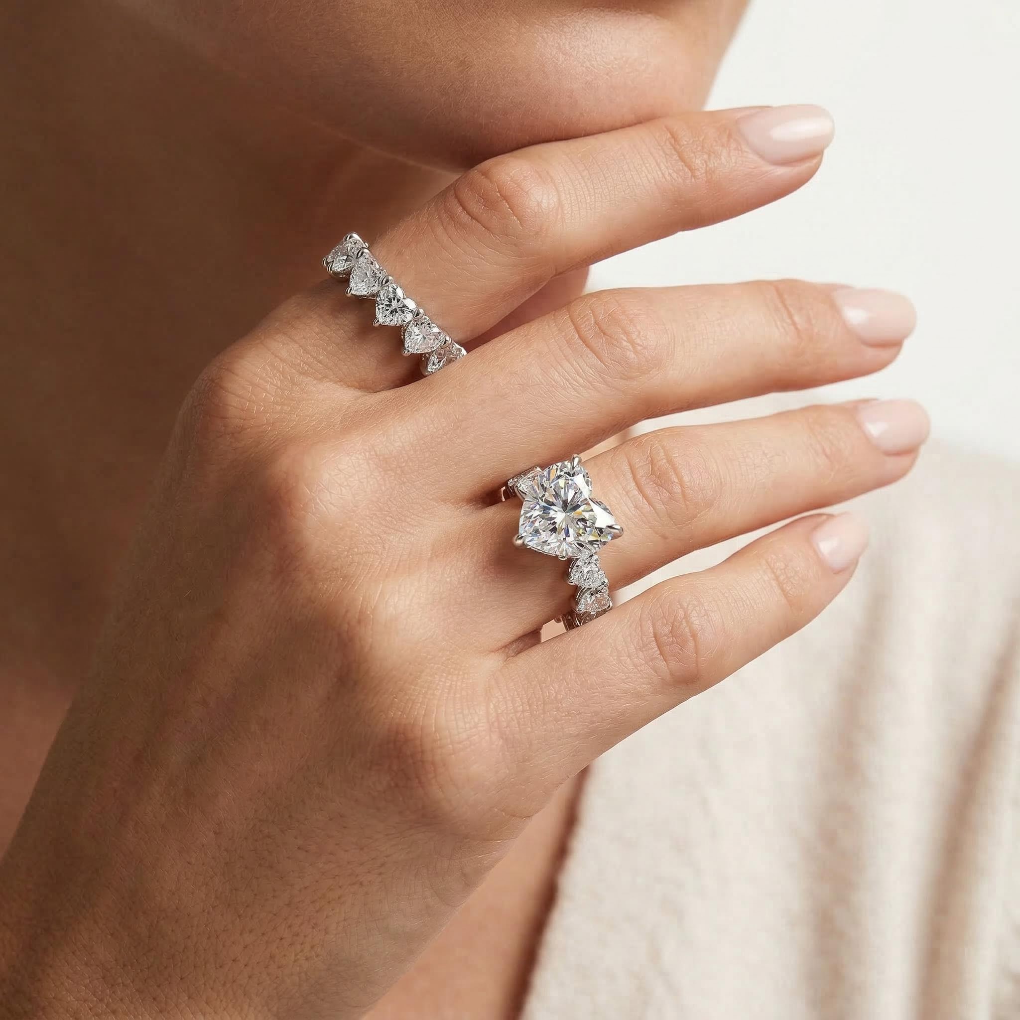 Eternity Heart Cut S925 Silver Ring Set