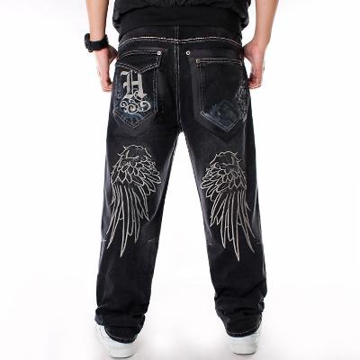 Men's Hip Hop Wings Embroidery Baggy Loose Fit Jeans