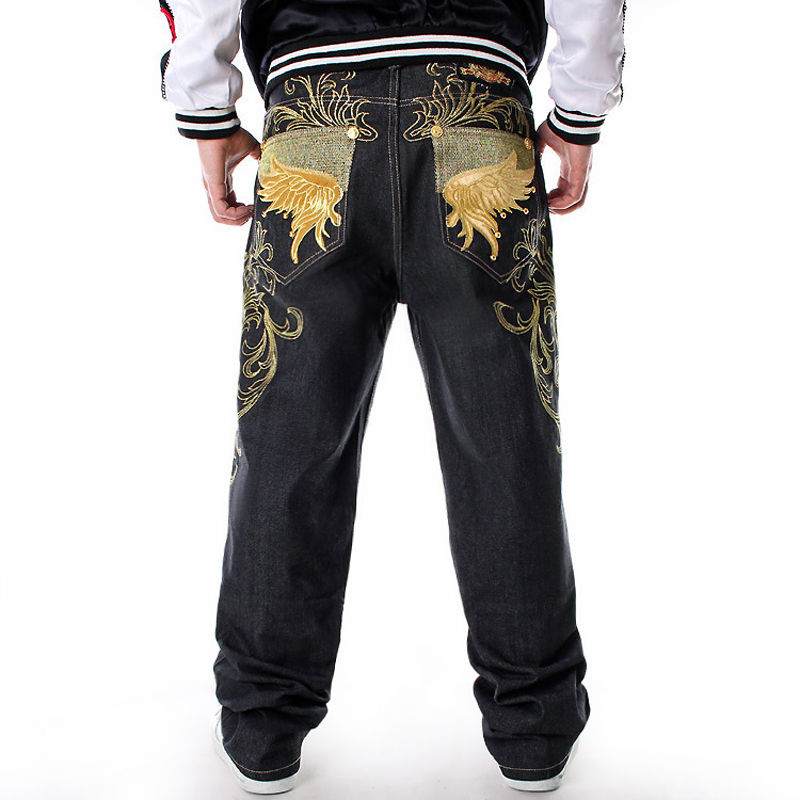 Streetwear Men's Embroidery Denim Baggy Loose Fit Hip Hop Jeans