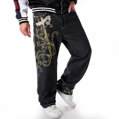 Streetwear Men's Embroidery Denim Baggy Loose Fit Hip Hop Jeans