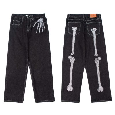 Streetwear Skeleton Embroidery Jeans