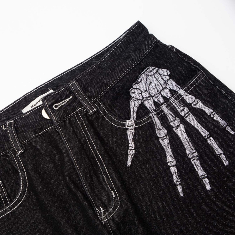 Streetwear Skeleton Embroidery Jeans