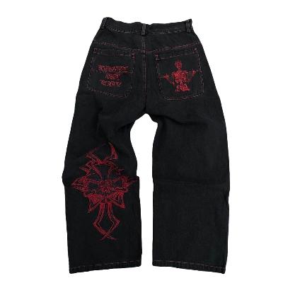Y2K Skull Embroidery Straight Leg Jeans