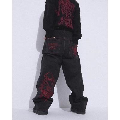 Y2K Skull Embroidery Straight Leg Jeans