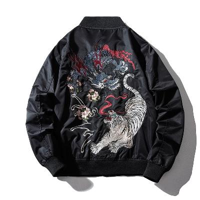 Streetwear Embroidered Dragon Tiger Bomber Jacket