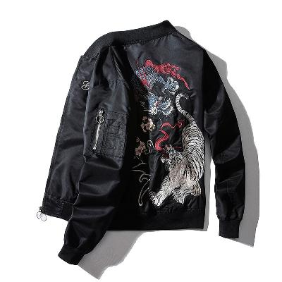 Streetwear Embroidered Dragon Tiger Bomber Jacket