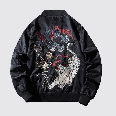 Embroidered Dragon Tiger Bomber Jacket