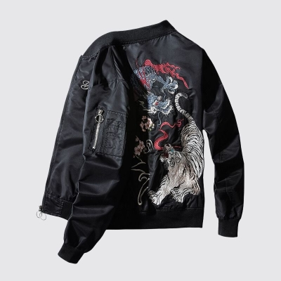 Embroidered Dragon Tiger Bomber Jacket