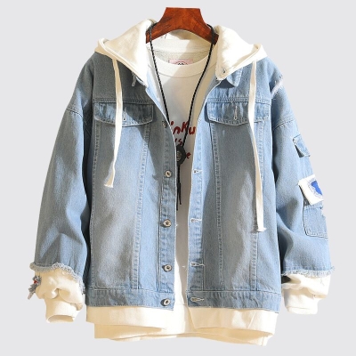 Snake Cross Print Hooded Denim Jacket