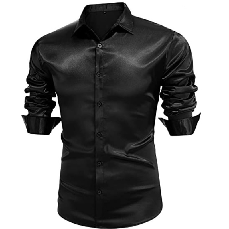 Party Pure Color Satin Long Sleeves Shirts For Men