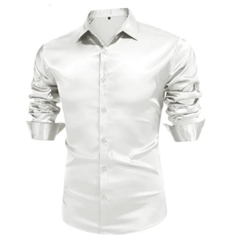 Party Pure Color Satin Long Sleeves Shirts For Men