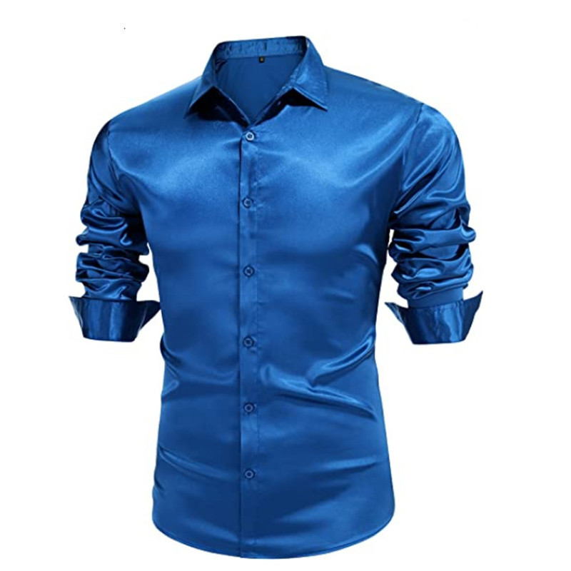 Party Pure Color Satin Long Sleeves Shirts For Men