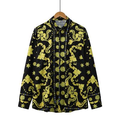 Court Style Gold Floral Print Long Sleeves Shirt
