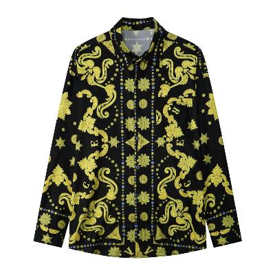 Court Style Gold Floral Print Long Sleeves Shirt