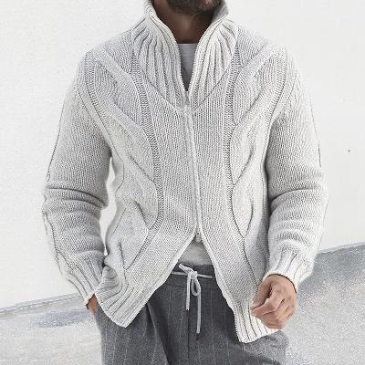 Trendy Full Zip Stand Collar Cable Knit Cardigan