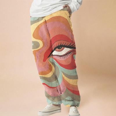 Colorful Eye Print Polar Fleece Casual Pants