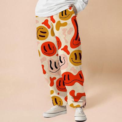 Flannel Smiley Face Print  Track Pants